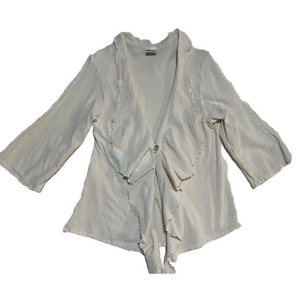 Oh My Gauze! Single Button Cardigan, 3/4 Sleeves Front Ruffles No Size Tag - Picture 1 of 11